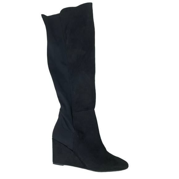 Zigi Soho Shoes - ZIGI SOHO Heide Faux Suede Almond Toe Black Knee-High Boots 8 Wedge Heels